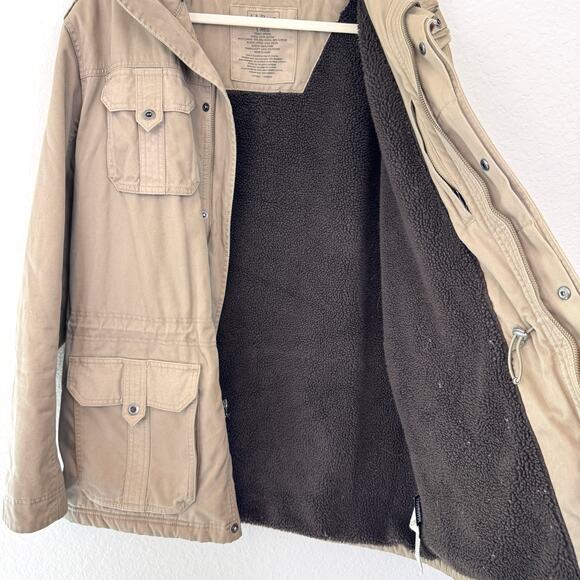 L.L. Bean Mens Chore Barn Field Coat Size L Cotton Canvas Fleece Thinsulate Tan - Picture 4 of 11